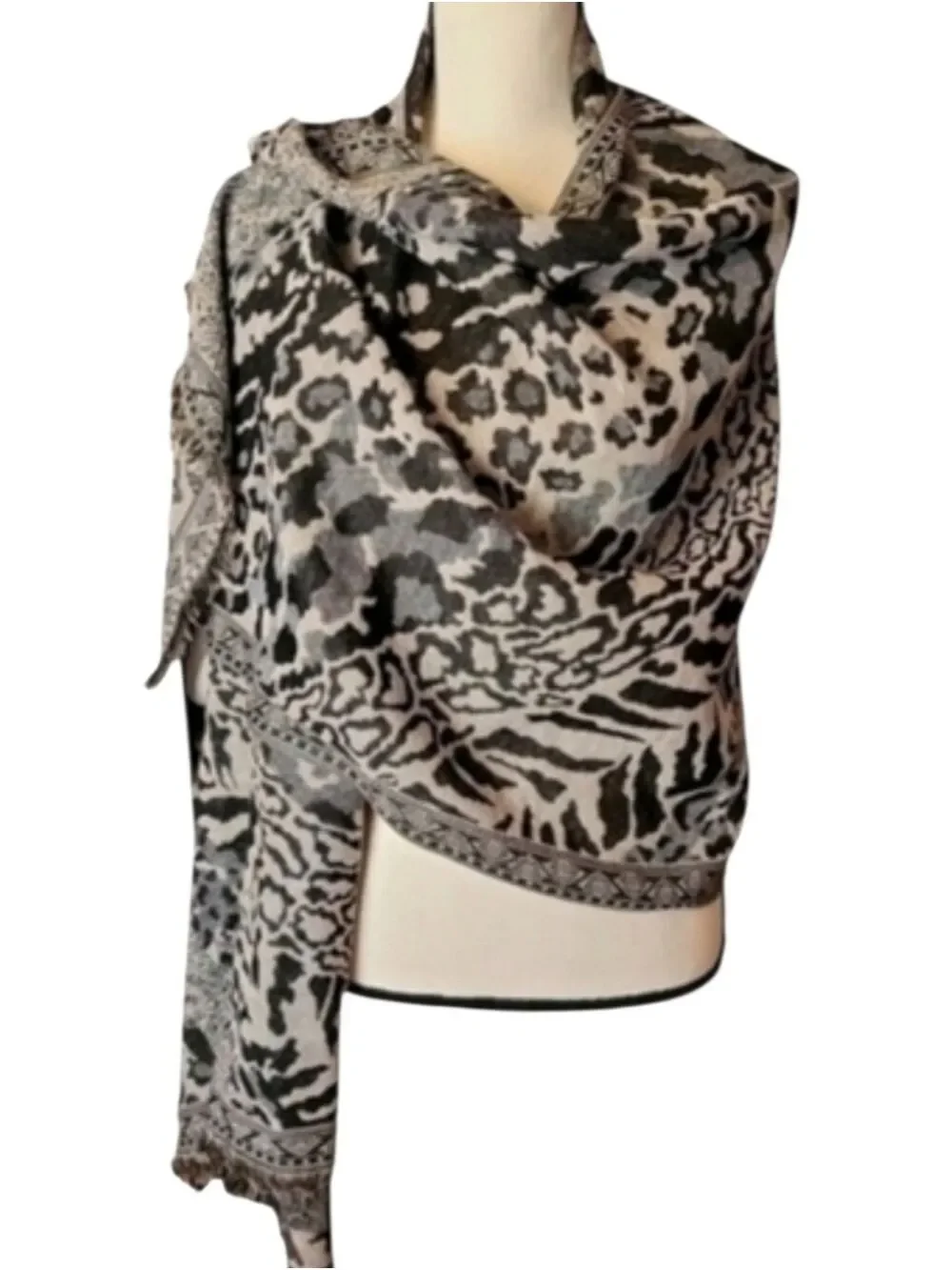 Modern Expressions Black & Taupe Animal Print Wrap Scarf 68